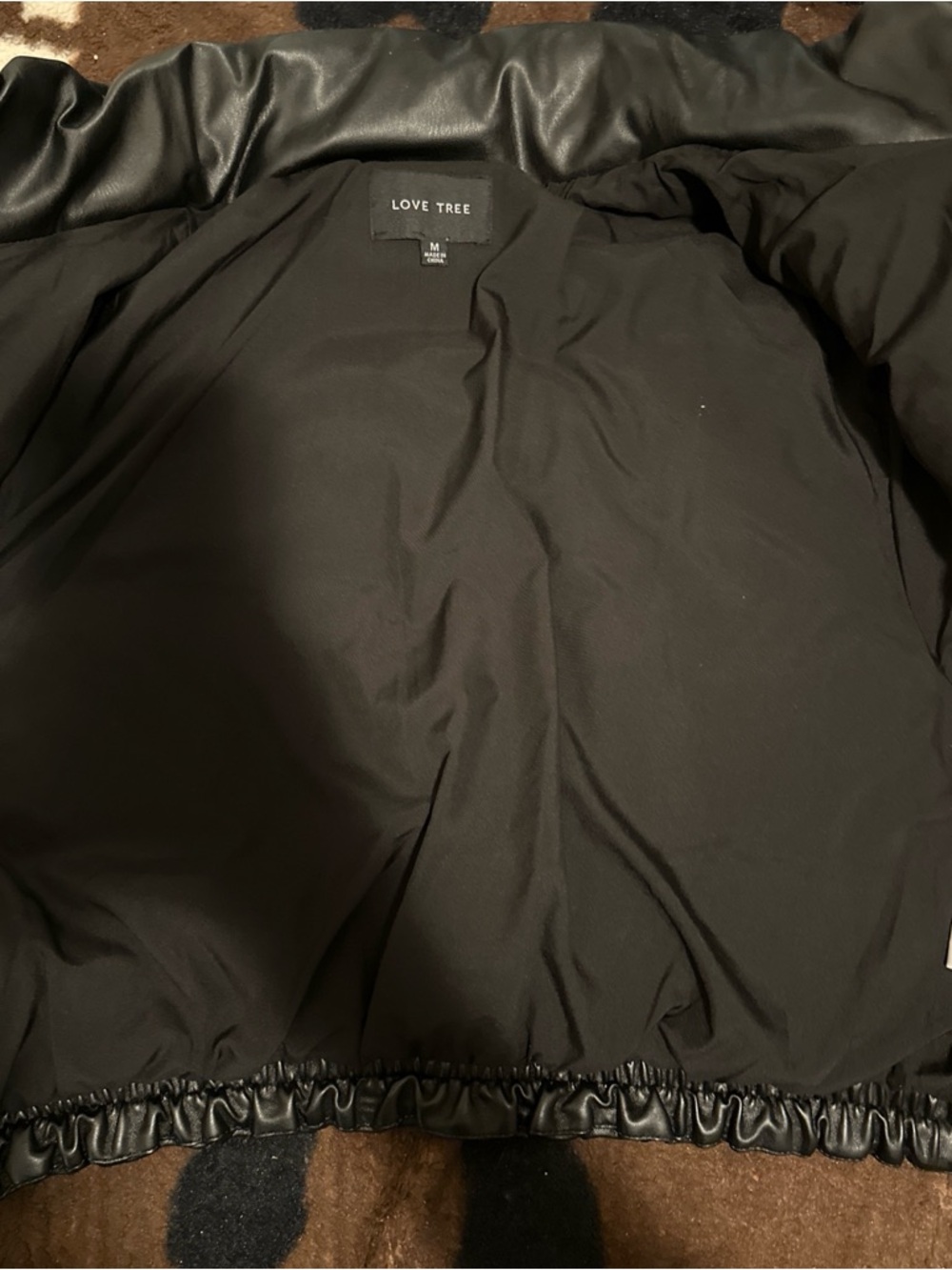 Love Tree Black Faux Leather Puffer Jacket with Ruched Pocket Detail - Picture 4 of 5